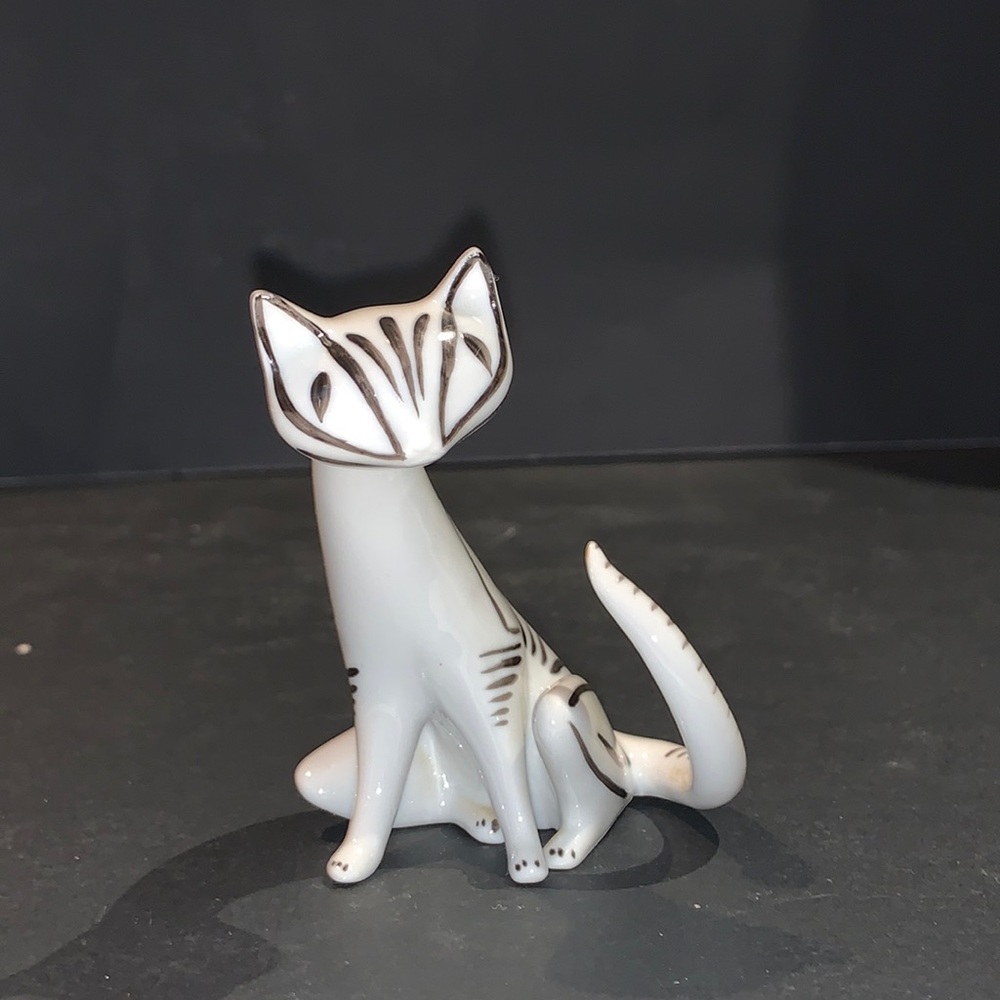 Vintage Hungarian Black White Cat Hollohaza Porcelain Art